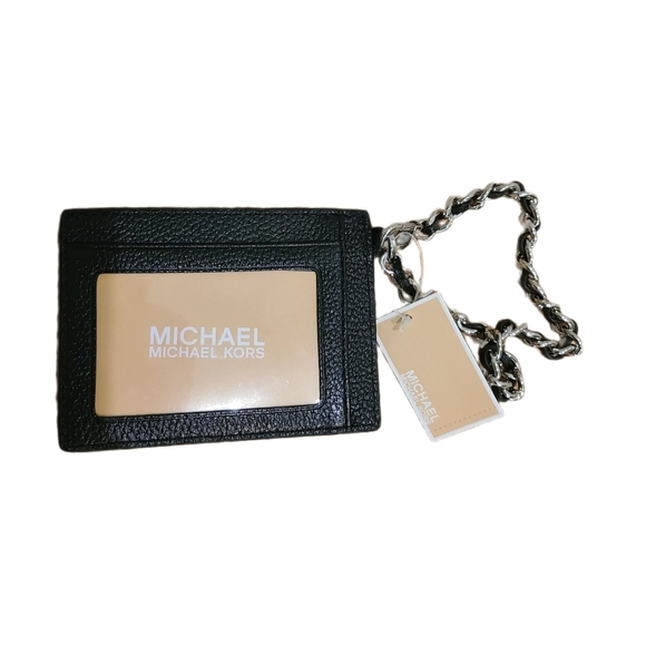 NEW Michael Kors Jet Set Small ID Chain Leather Card Holder Black - Picture 3 of 5